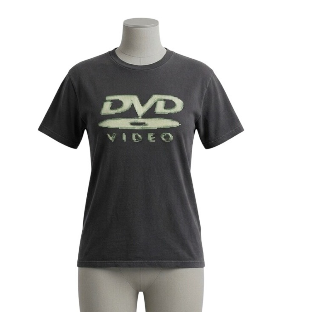 DVD Video Graphic Tee Charcoal Grey Unisex Retro Y2K Logo T-Shirt Small